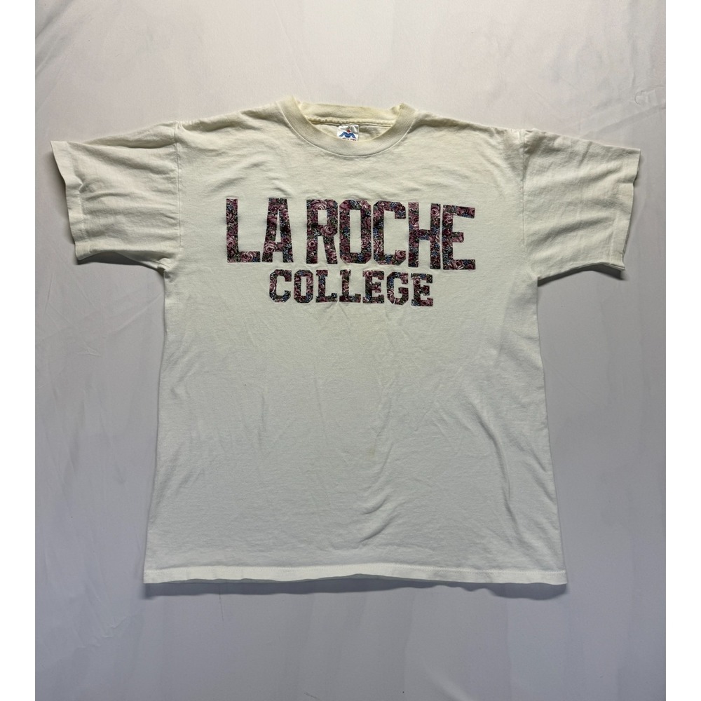 Vintage Millar T Shirt Mens Large‎ Cream Graphic Print Floral Laroche College